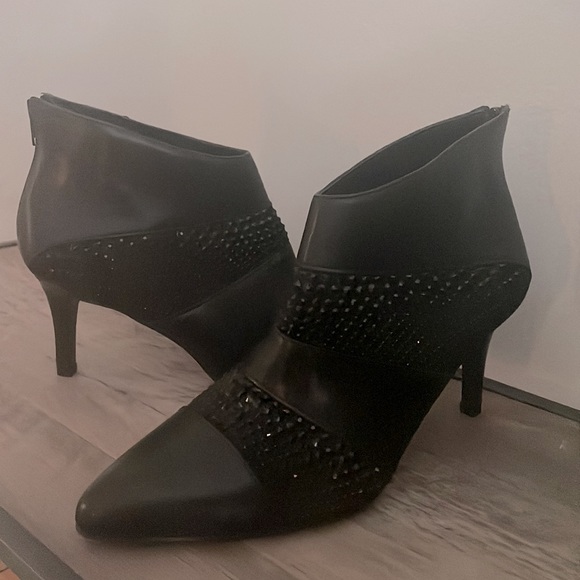 Black Studded Mesh & Faux Leather Bootie Heels - Picture 3 of 3